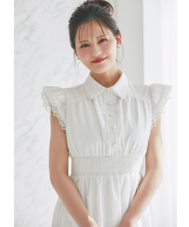 3枚セット Tシャツ、ワンピース 清楚な華やかさも細見えも叶えるリボンレースシャツワンピース
