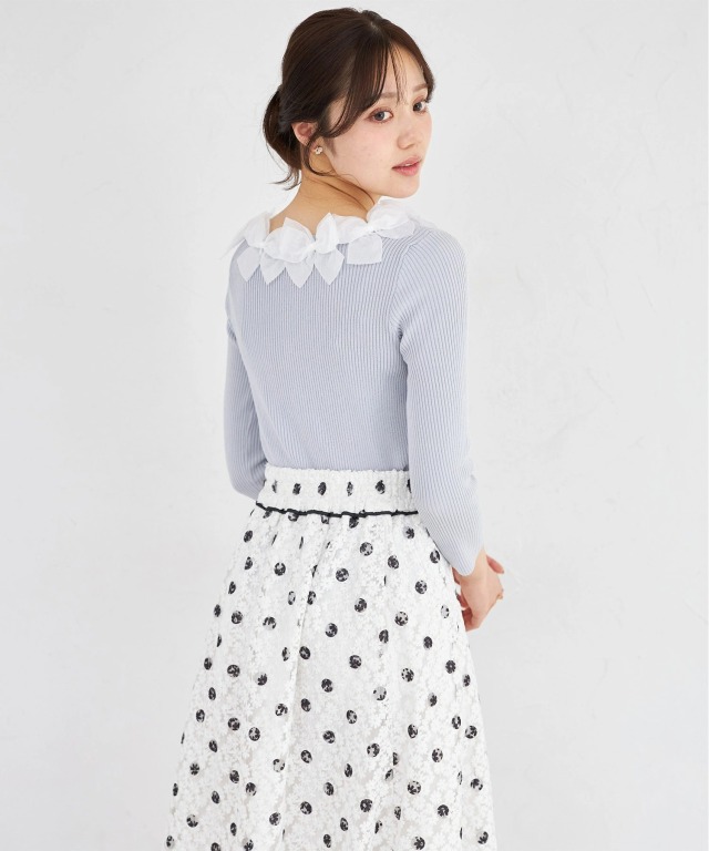 フラワーレースドットプリントフレアスカート