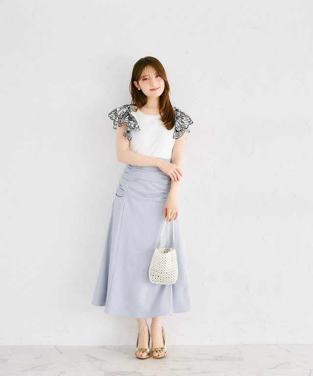 サイドギャザー切り替えマーメイドスカート