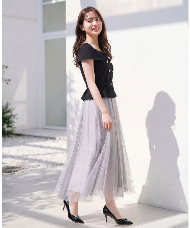 美品☆TOCCA  トッカ　セットアップ　ニット　スカート ベルト付きニットトップス×ラメチェックシアースカートセットアップ