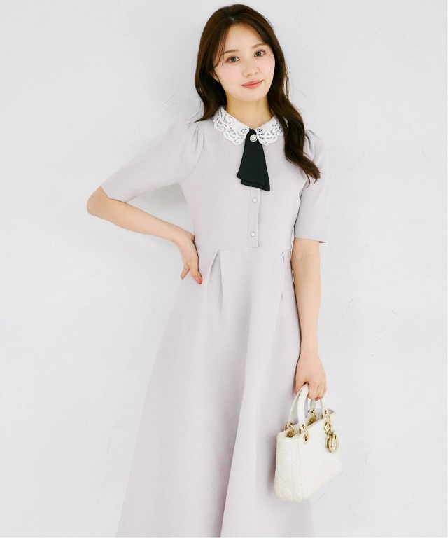 tocco マルチＷＡＹボウタイ＆レース襟付きパール釦ニットワンピース トッコクローゼット tocco closet マルチWAYボウタイ＆レース襟付き