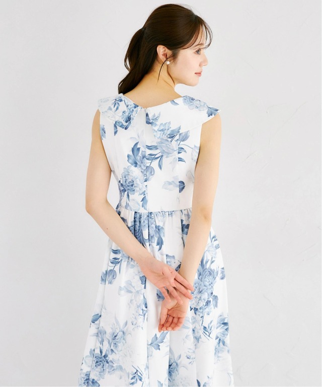 ꒰FEIMAN꒱花柄 カシュクール ワンピース アシンメトリー ドレス 紺色 ꒰FEIMAN꒱花柄 カシュクール ワンピース アシンメトリー ドレス 紺色