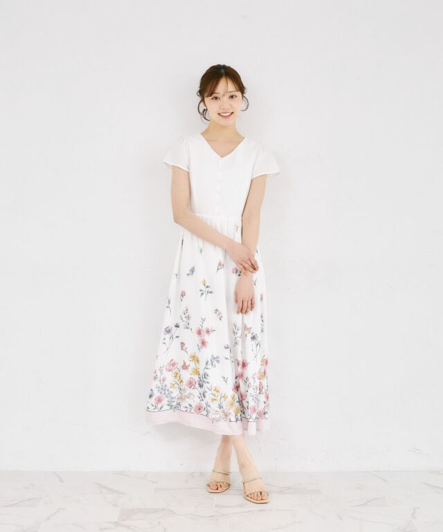 パネルフラワープリント切り替えワンピース