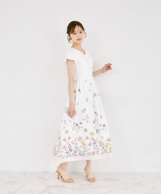 パネルフラワープリント切り替えワンピース