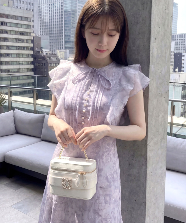 シアージャガード×ニュアンスフラワーラッフルフリルマーメイドワンピース