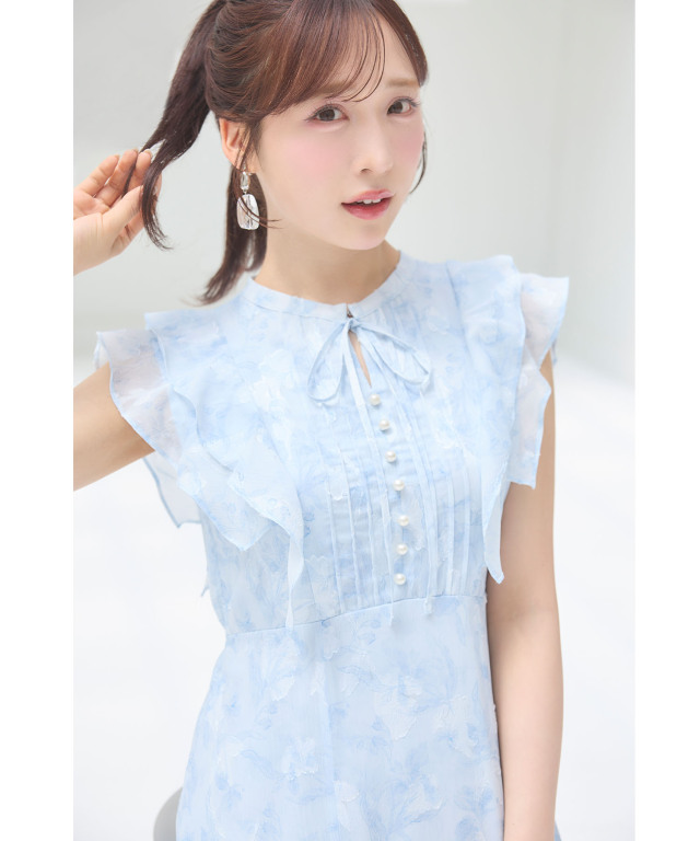 シアージャガード×ニュアンスフラワーラッフルフリルマーメイドワンピース
