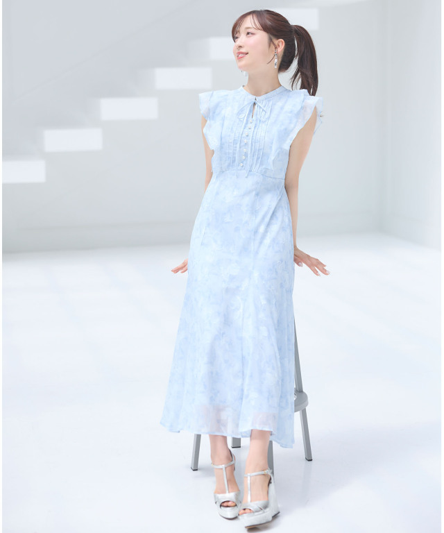 シアージャガード×ニュアンスフラワーラッフルフリルマーメイドワンピース