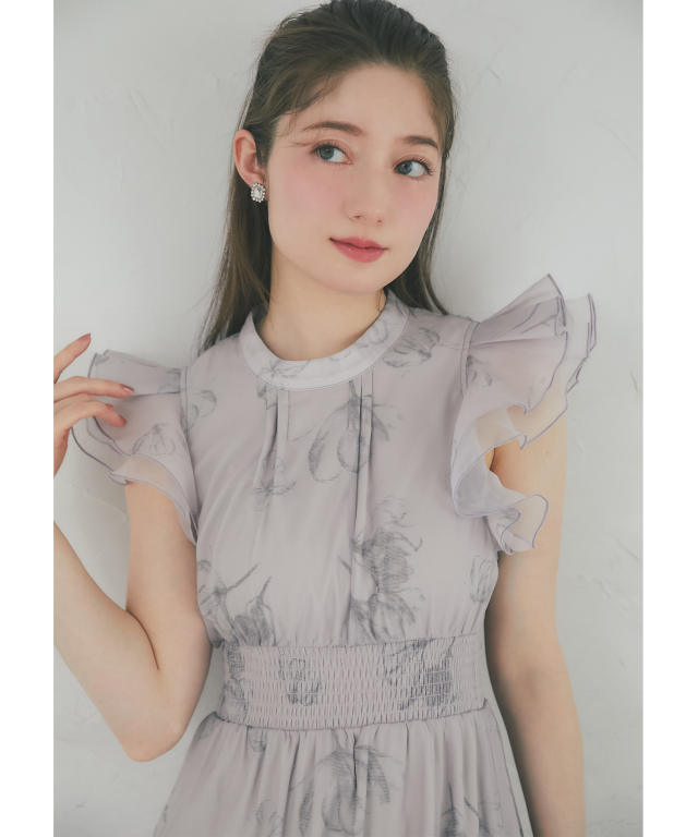 ニュアンスフラワーシアーフリルワンピース