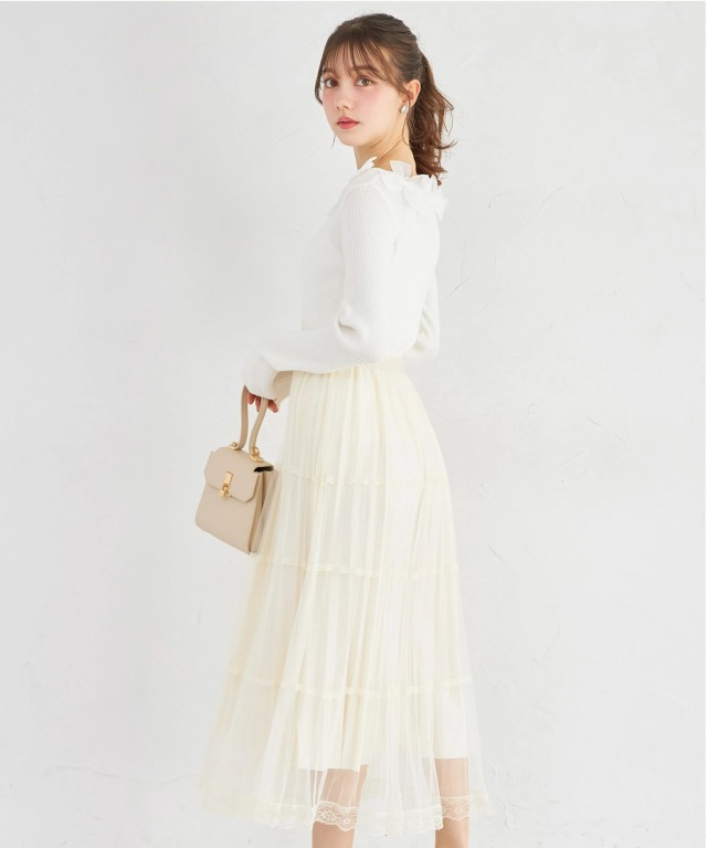 リバーシブルチュールレースプリーツスカート