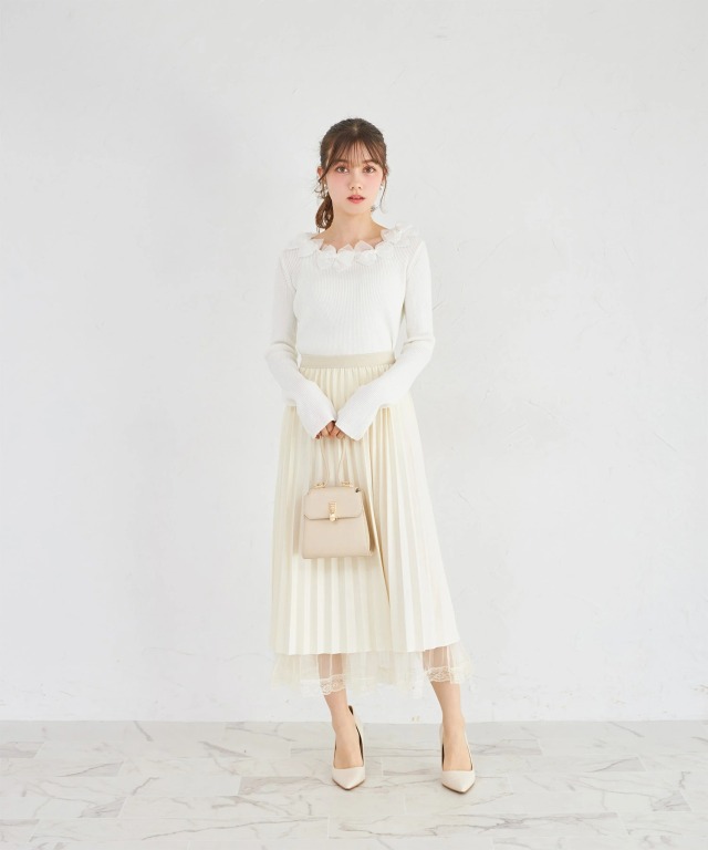 リバーシブルチュールレースプリーツスカート