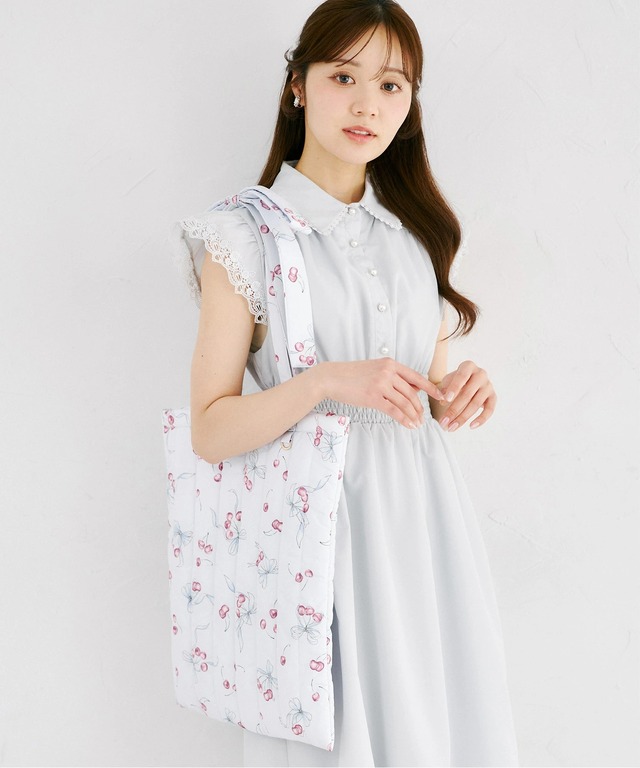 チェリー×リボンプリントショルダーリボントートバック