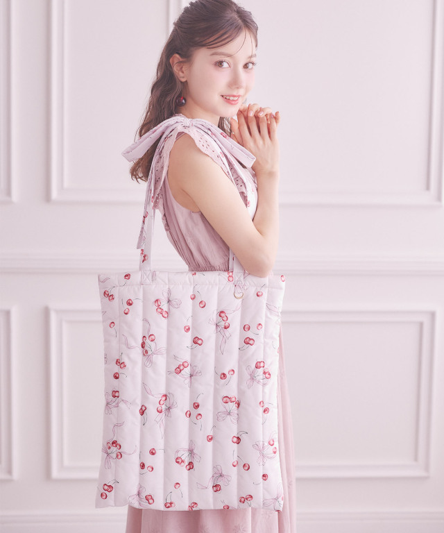 チェリー×リボンプリントショルダーリボントートバック