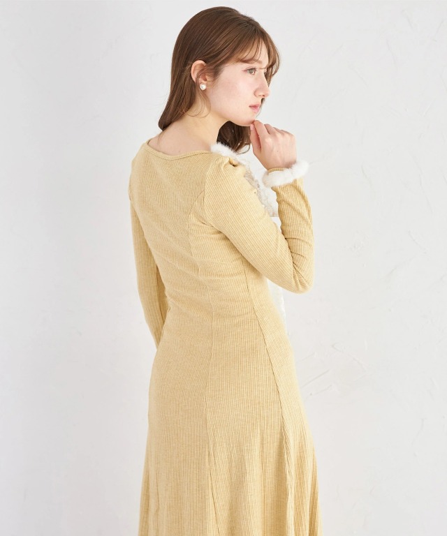 ワンピース Lumignon Fur cuff ribbon knit onepiece ワンピース/コンビネゾン | Lumignon