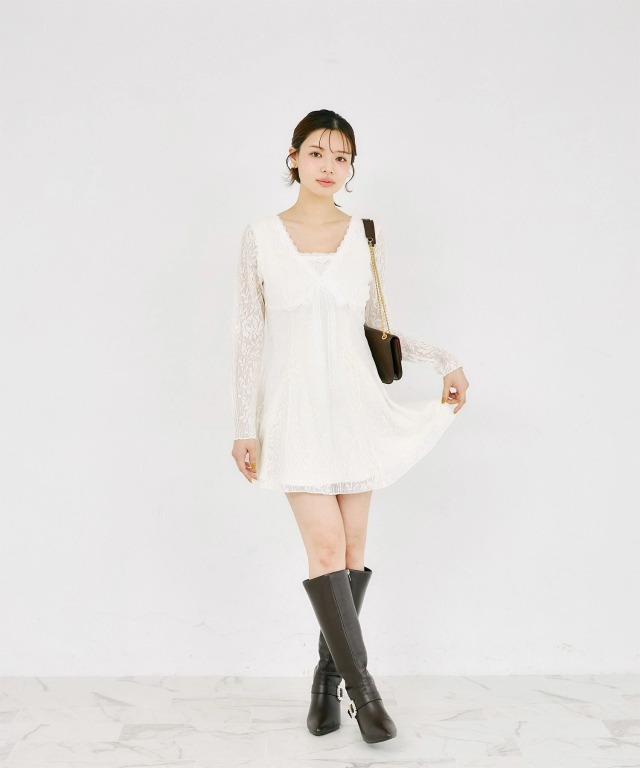 レースリボンミニワンピース