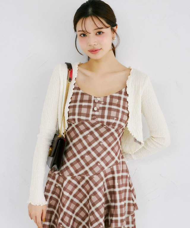 メローフリルボレロ×リボンチェックミニワンピースセット