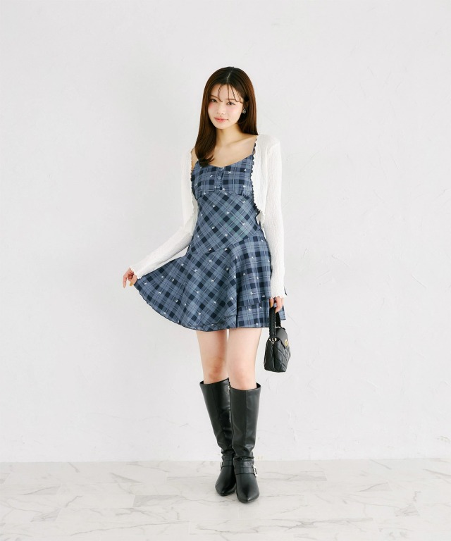 メローフリルボレロ×リボンチェックミニワンピースセット