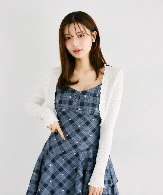 メローフリルボレロ×リボンチェックミニワンピースセット