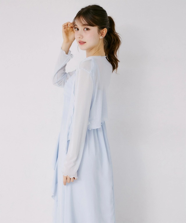 チュールボレロ×肩リボンラッフルワンピースセット