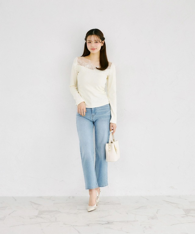 レーストリムサイドギャザーカットプルオーバー