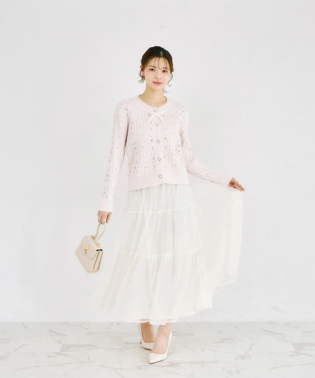 【新品】tocco closet アイボリー バイカラーニットカーディガン tocco closet（トッコ クローゼット） カーディガン パール釦フロント