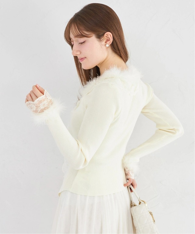 ファー＆レースフリル付きニットプルオーバー