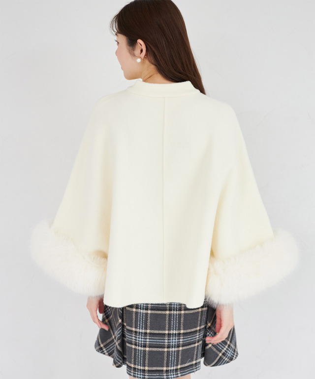 2WAYファー付きボウタイリボンケープライクコート