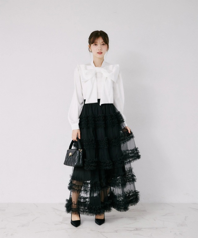 CHIFFON DOT PIN TUCK ブラウス　ブラック osharewalker（オシャレウォーカー） ブラウス レディース トップス