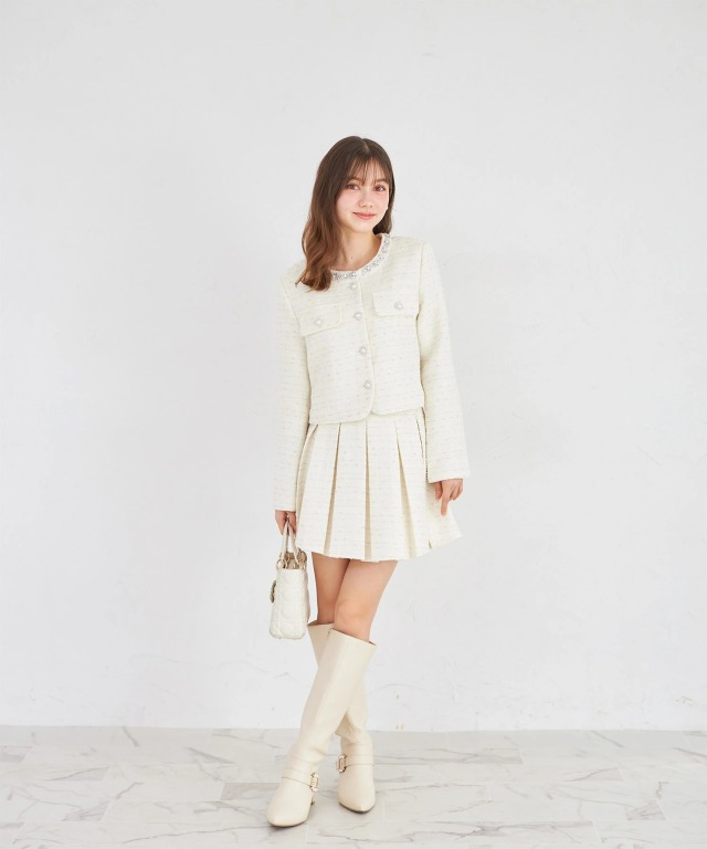 Fair Liar ゴルフ用 ホワイト ツイードジャケット スカート 2点 Fair