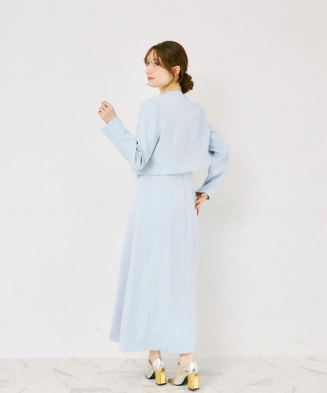 立体フラワーモチーフ付きジャケット×ノースリーブワンピースセットアップ