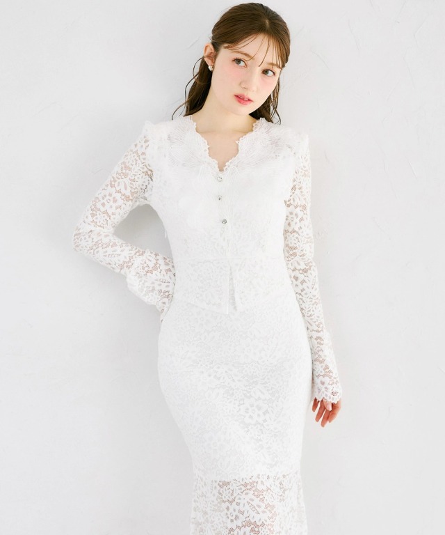 刺繍モチーフ付きセットアップ風レースワンピース