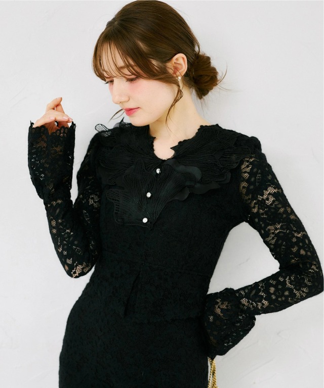 刺繍モチーフ付きセットアップ風レースワンピース