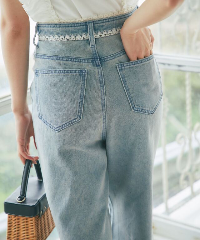 レースラインストレートデニムパンツ