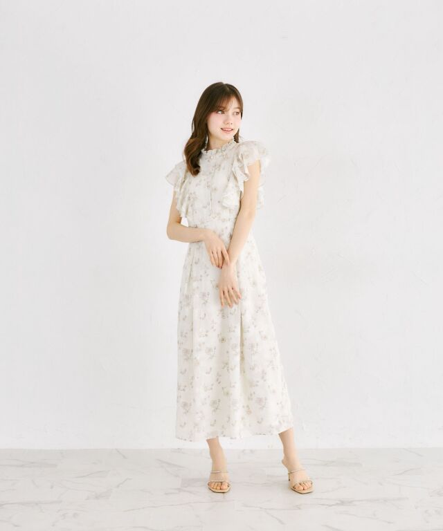 シアージャガード×フラワープリントラッフルフリルバックレースアップ