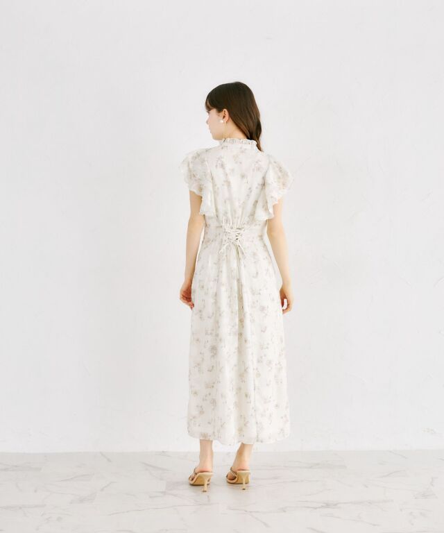 シアージャガード×フラワープリントラッフルフリルバックレースアップ