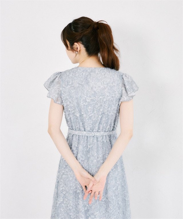 ベルト付きカットジャガードカシュクールワンピース