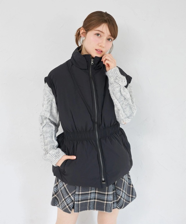 2WAY仕様ウエストゴム切り替えダウンベストコート