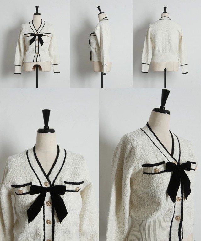 【新品】tocco closet アイボリー バイカラーニットカーディガン tocco closet（トッコ クローゼット） カーディガン パール釦フロント