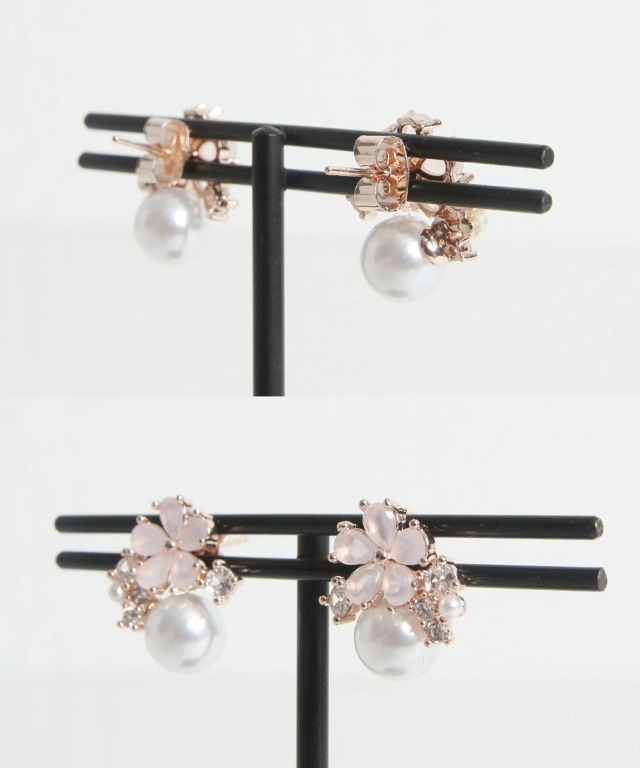 ビジューフラワーモチーフ×パールピアス