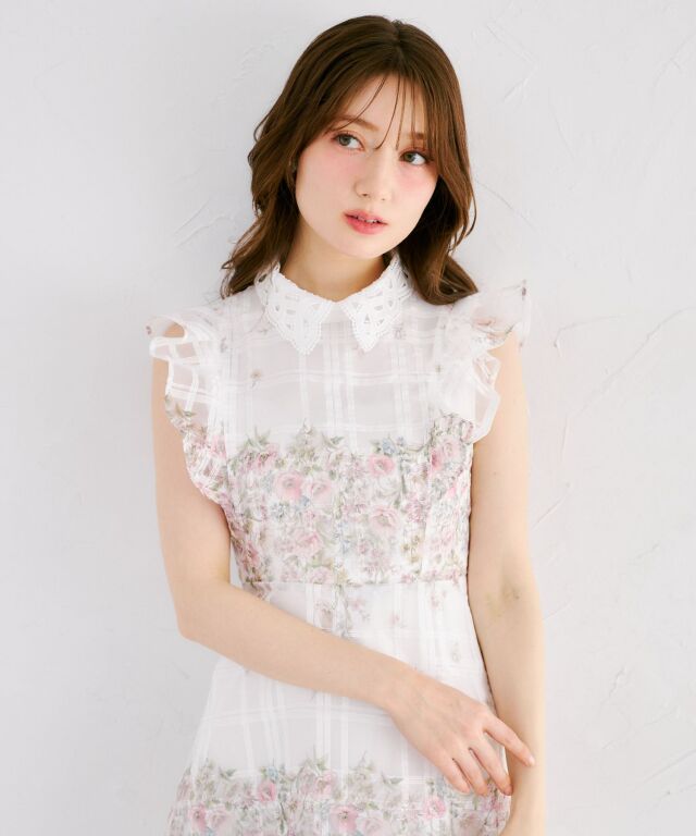 ozz on 朧藤ボレロ 立ち襟 フラワー刺繍 アイボリー　シアー素材 ozz on 朧藤ボレロ 立ち襟 フラワー刺繍 アイボリー シアー素材 | Ozz