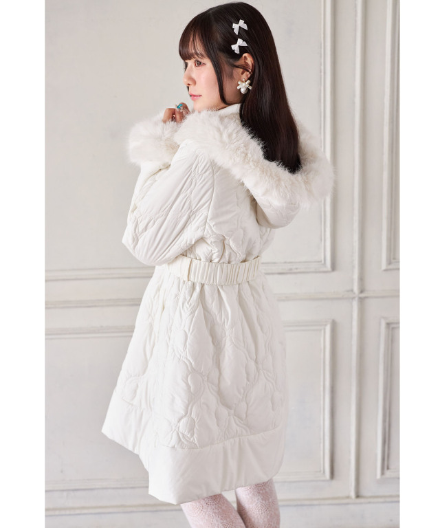 取り外し可能なファー＆ベルト付きリボンキルティングフィット＆フレア