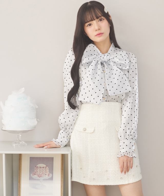 suyunn スユン　インナーパンツ付きビジュー装飾ラメツイードミニスカート