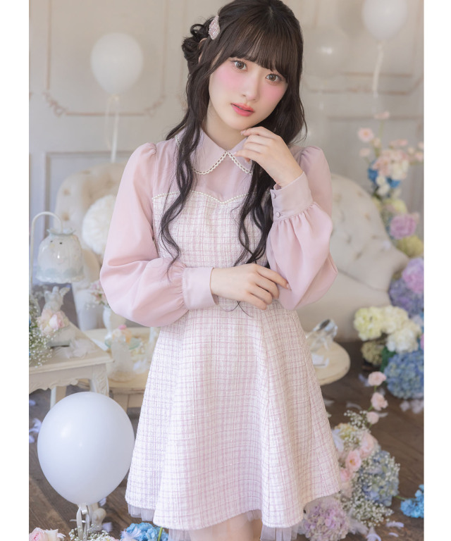 サイドリボン付きツイードドッキングミニワンピース tocco closet サイドリボン付きツイードドッキングミニワンピース