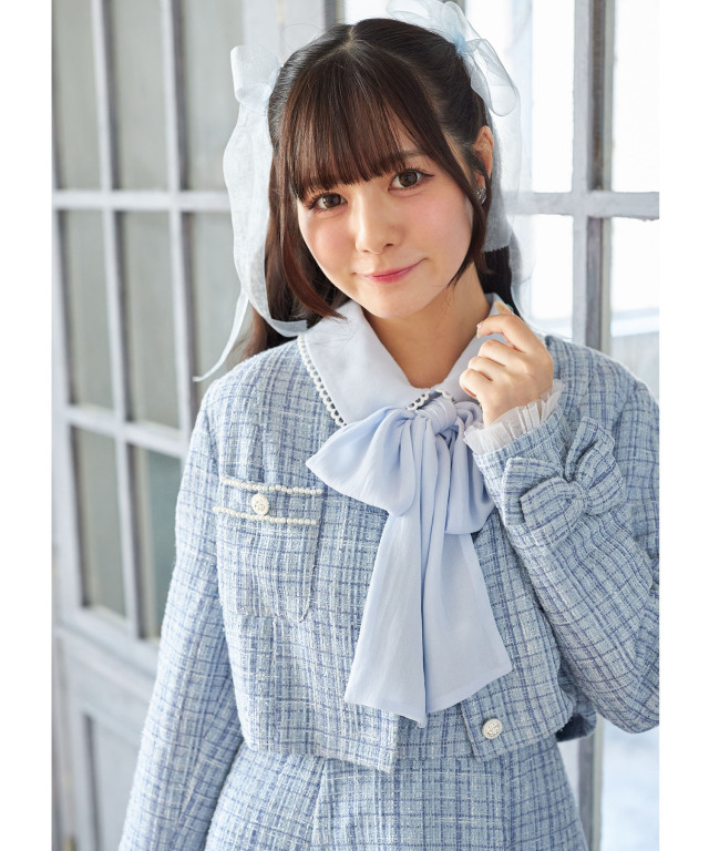 袖口りぼん＆チュールフリル付きラメツイードジャケット