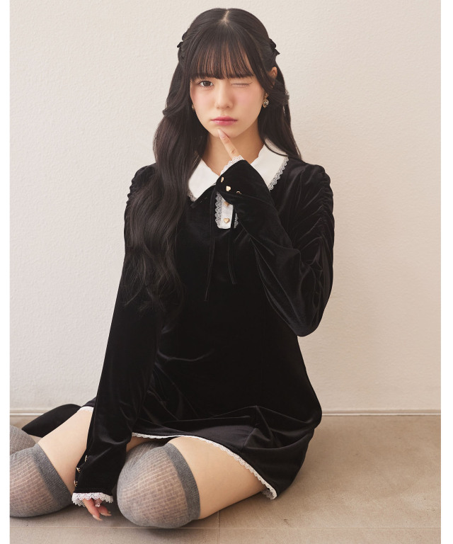 アルベロベロ　お襟モチーフ付きアートなワンピース　お値下げ不可！！ Classic Dollベロアワンピース グリーン／Select | tulle オンラインストア