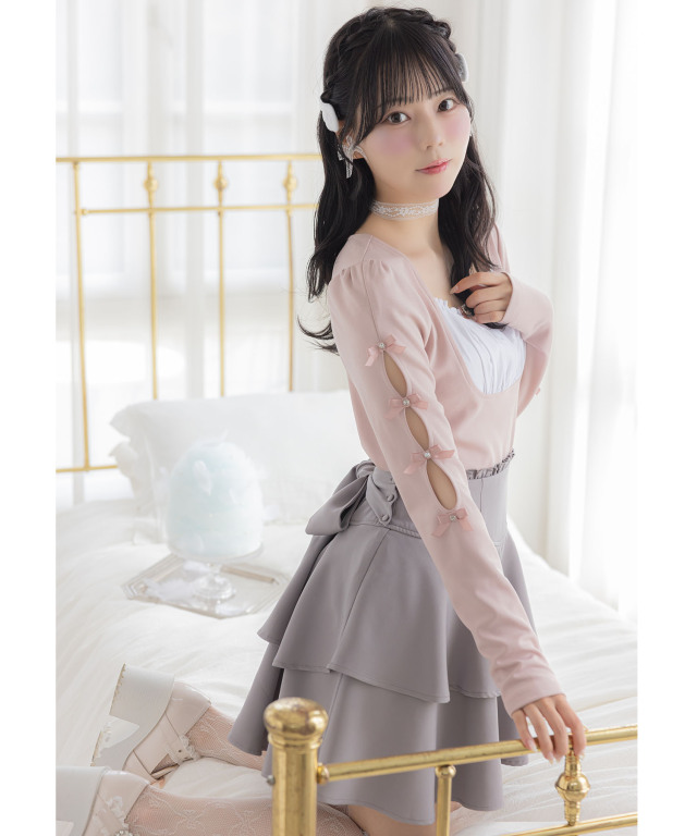 2WAYリボン付きティアードミニスカート