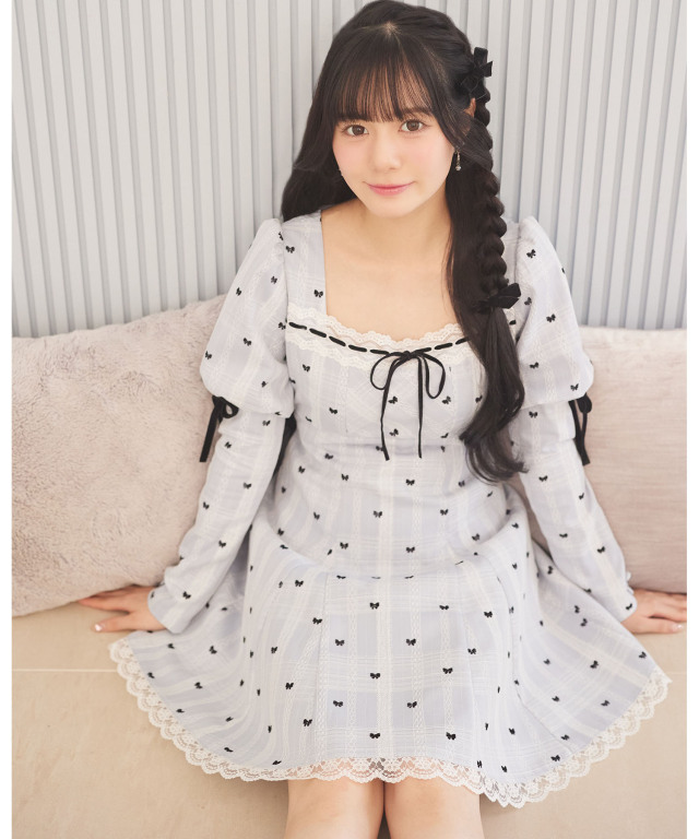 suyunn スユン　ベロアリボン付きフロッキーリボン×レースワンピース