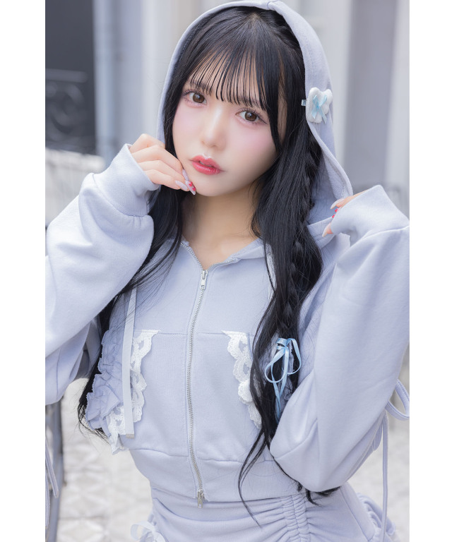 リボン付きレースフリルパーカー