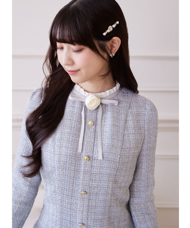 ローズリボン＆フリル付きラメツイードワンピース