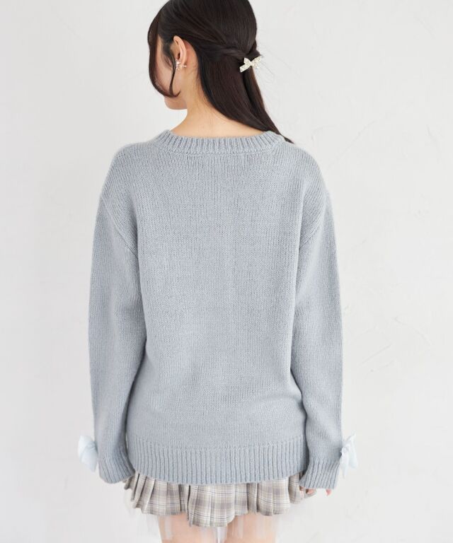 美品 ファビアナフィリッピ LUCEビジューボタン コットンロングカーディガン シフォンリボン付きビジュー釦ロングニットカーディガン