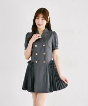 リボン付きプリーツトレンチライクミニワンピース